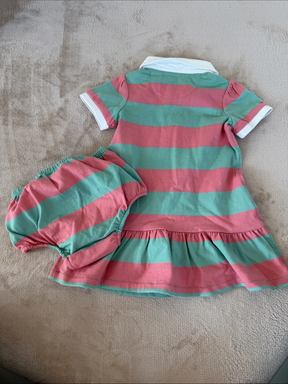 Ralph Lauren Pink and Mint Green Rugby Striped Polo Dress 6m